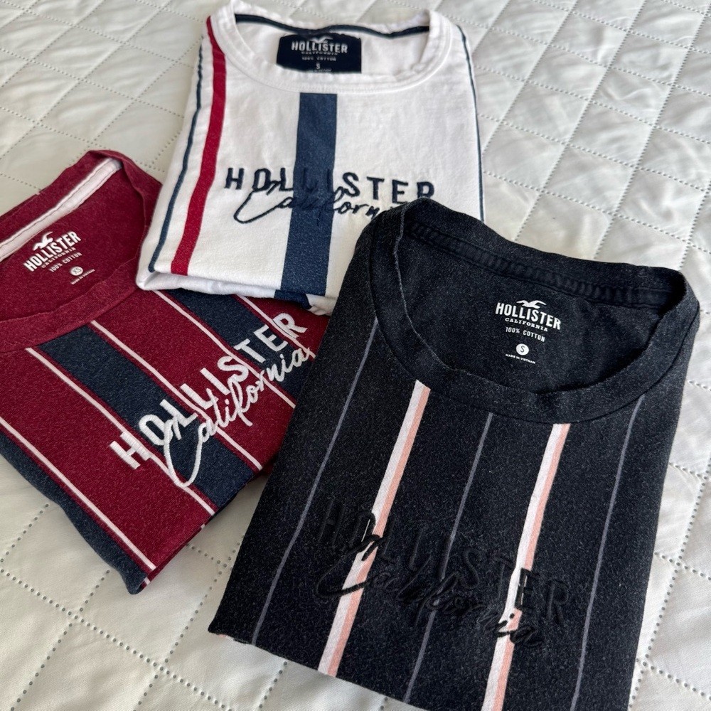 Hollister 3-Pack Graphic Logo T-Shirts Men’s XS& S Striped Cotton Tee Bundle y2k